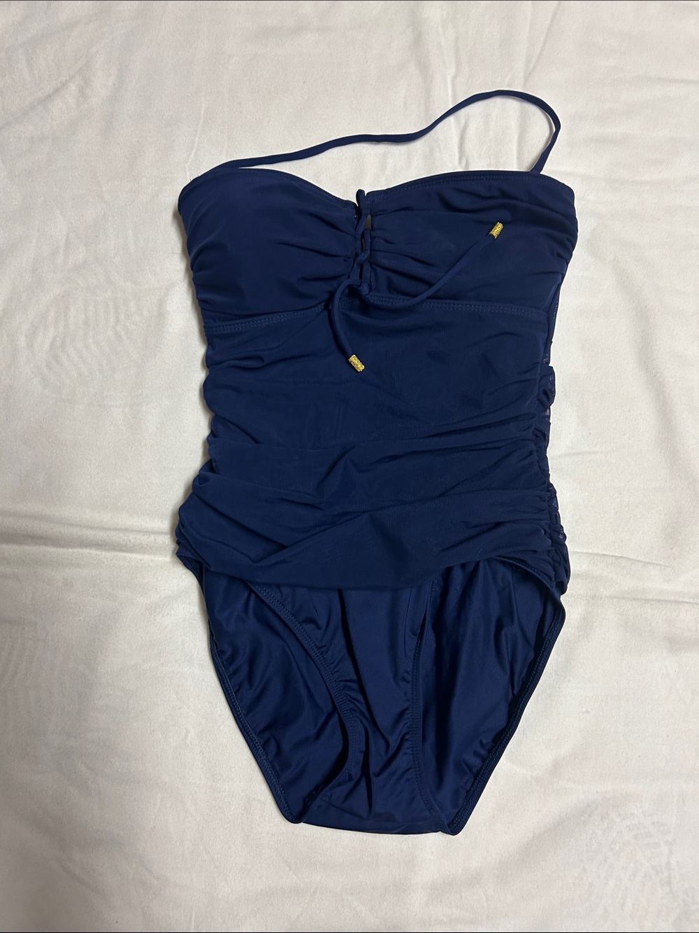 Ralph Lauren Navy Blue Women One-Piece Swimsuit with Ruched Front